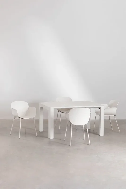 Set de Mesa Rectangular (140×100 cm) Arnadine y 4 Sillas de Jardín Lynette Blanco Gardenia – SKLUM
