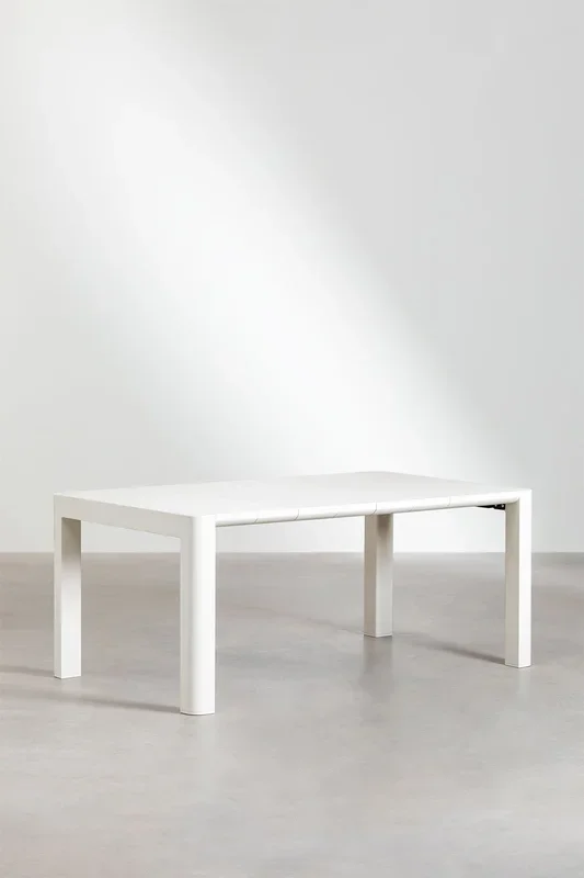 Set de Mesa Rectangular (180×100 cm) Arnadine y 6 Sillas de Comedor Apilables con Reposabrazos Omara Blanco Gardenia – SKLUM