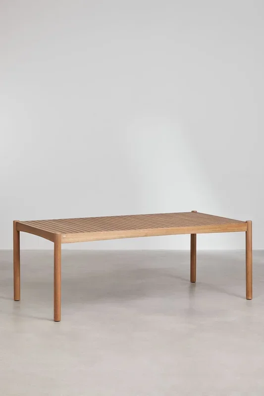 Set de Mesa Rectangular (200×100 cm), 2 Bancos y 2 Sillas de Jardín con Reposabrazos en Madera de Eucalipto Aderyn Madera Natural – SKLUM