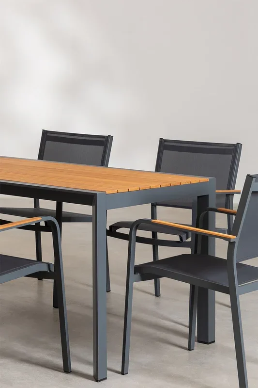 Set de Mesa Rectangular Classic (160×90 cm) y 6 Sillas de Jardín Archer Gris Grafito – SKLUM