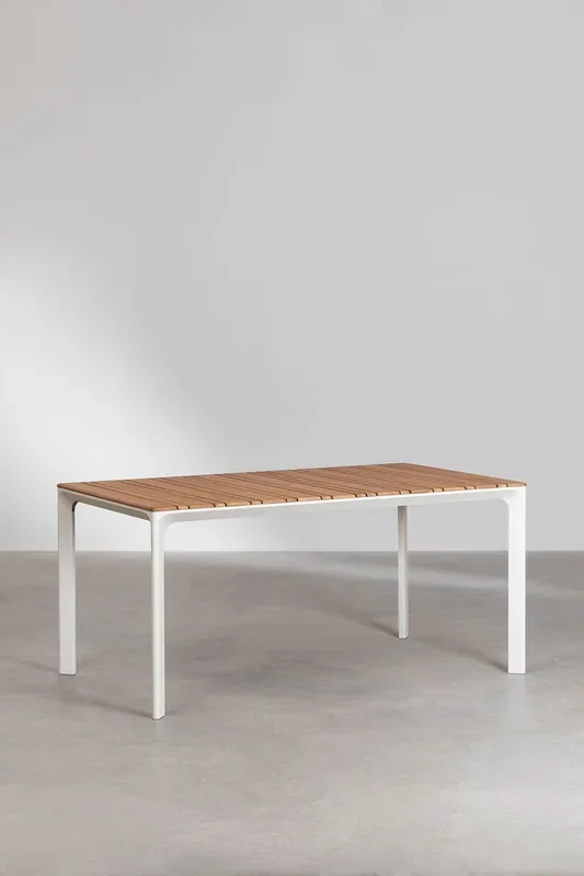 Set de Mesa Rectangular en Aluminio y Madera de Teca (160×90 cm) Katiana y 6 Sillas en Aluminio y Cuerda Trenzada Nediam Blanco – SKLUM