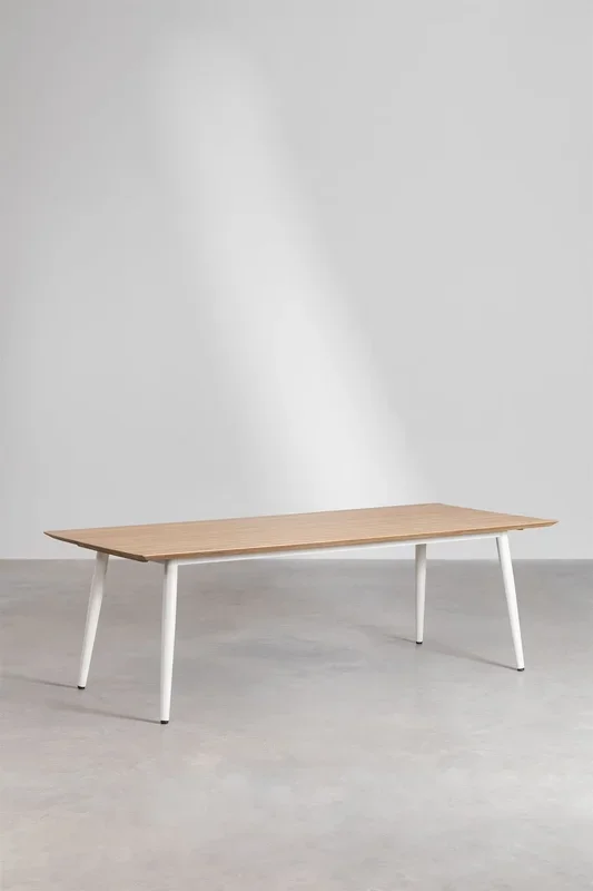 Set de Mesa Rectangular en Madera de Teca y Acero (240×100 cm) Lowel y 6 Sillas de Jardín con Reposabrazos Boucid Gris Arena – SKLUM