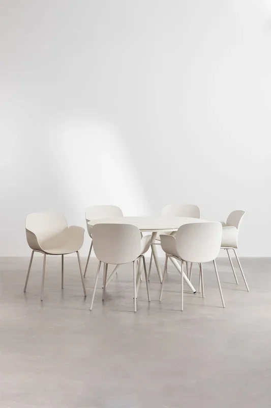 Set de Mesa Redonda en Aluminio (Ø126 cm) Valerie y 6 Sillas de Jardín Lynette Blanco Piedra – SKLUM