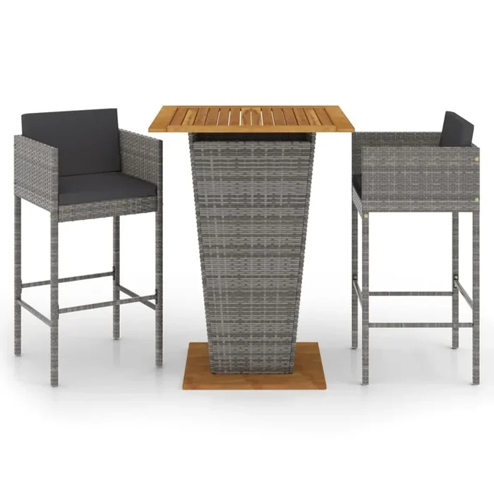 Set de muebles bar jardín 3 pzas y cojines ratán sintético gris VidaXL