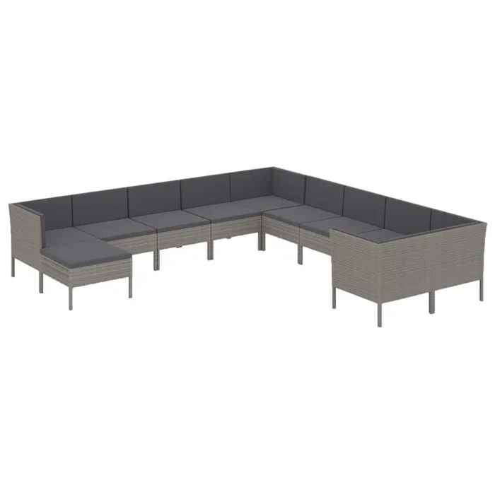 Set de muebles de jardín 11 pzas y cojines ratán sintético gris VidaXL