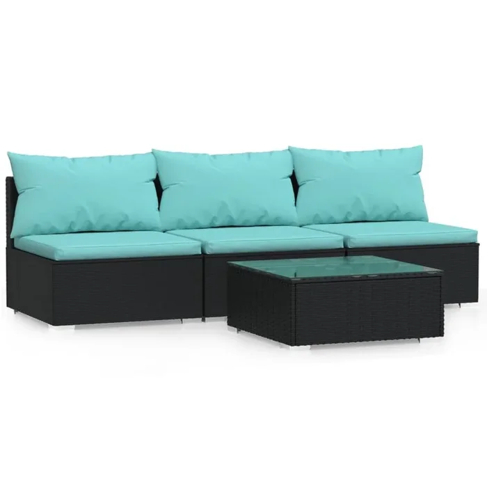 Set de muebles de jardín 4 pzas y cojines ratán sintético negro