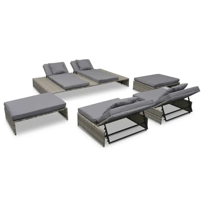 Set de muebles de jardín 5 pzas y cojines ratán sintético gris VidaXL