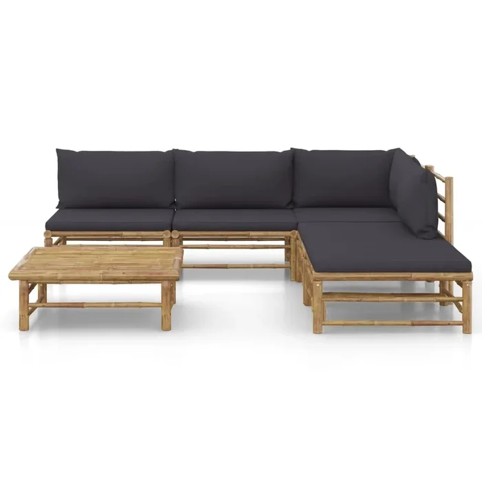 Set de muebles de jardín 6 piezas bambú y cojines gris oscuro