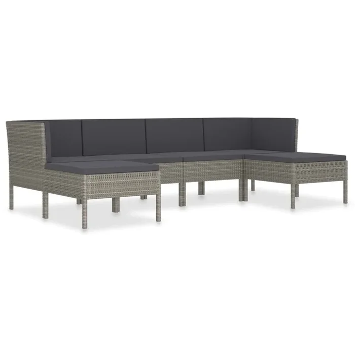 Set de muebles de jardín 6 pzas y cojines ratán sintético gris VidaXL