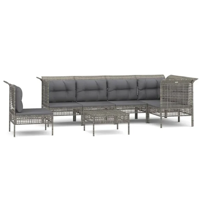Set de muebles de jardín 7 pzas y cojines ratán sintético gris VidaXL