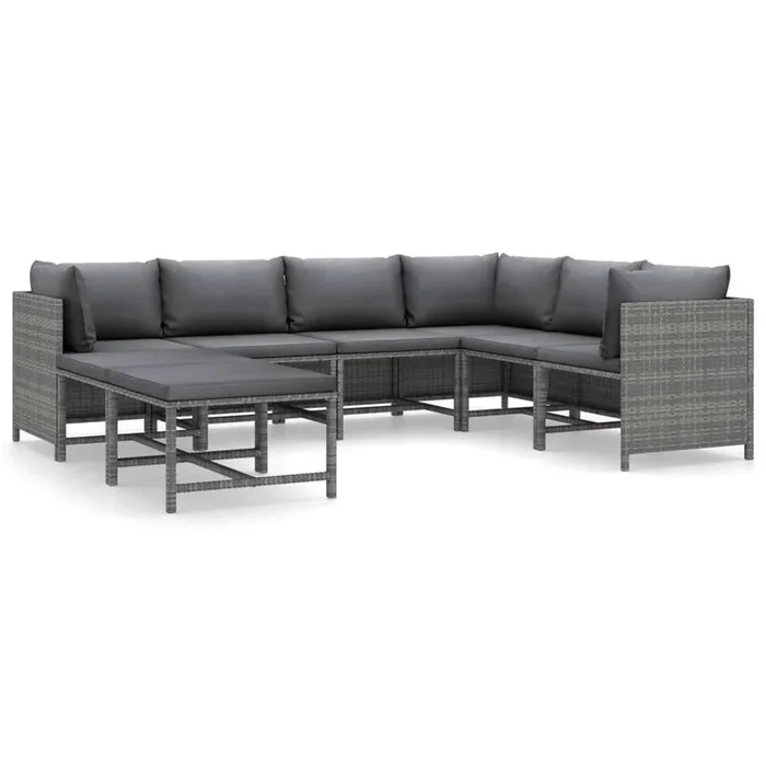 Set de muebles de jardín 8 pzas y cojines ratán sintético gris VidaXL