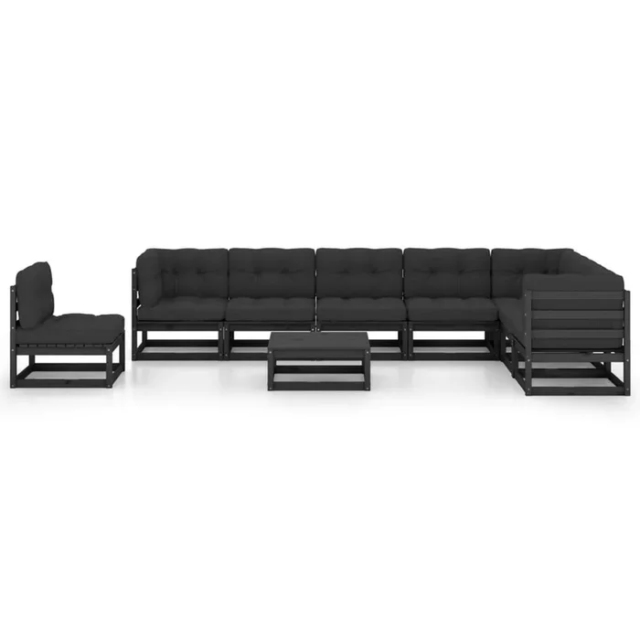 Set de muebles de jardín 9 pzas con cojines madera pino negro
