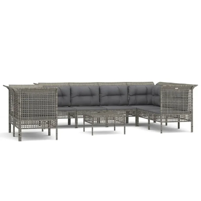 Set de muebles de jardín 9 pzas y cojines ratán sintético gris VidaXL