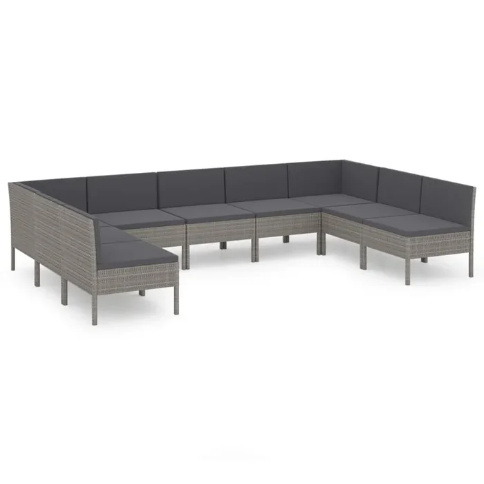 Set de muebles de jardín 9 pzas y cojines ratán sintético gris VidaXL