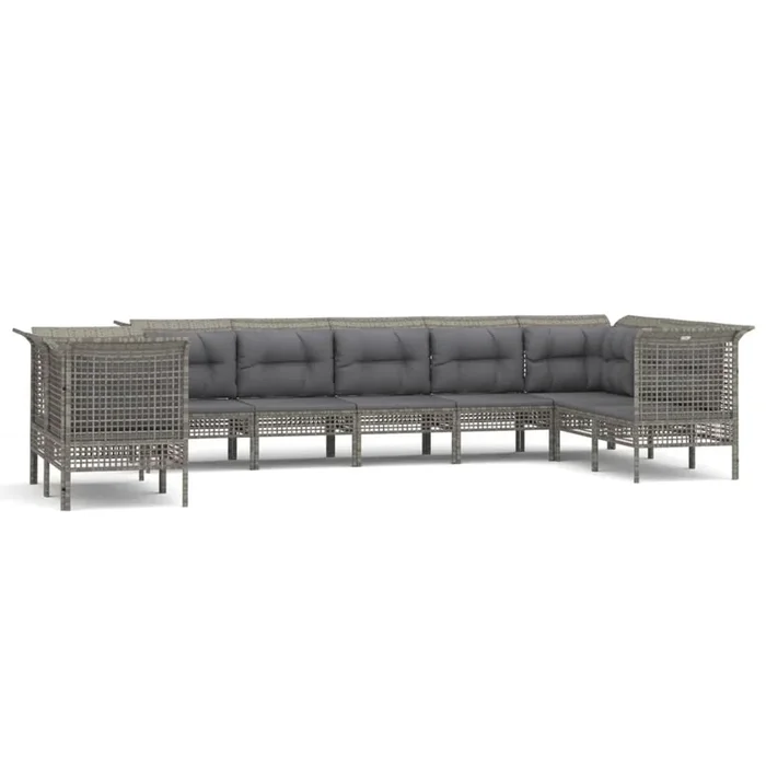 Set de muebles de jardín 9 pzas y cojines ratán sintético gris VidaXL
