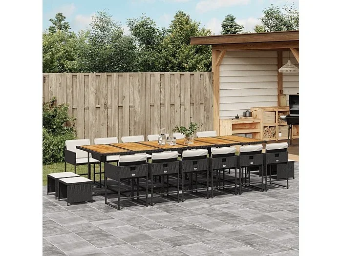 Set de muebles jardín 17 piezas con cojines ratán sintético negro
