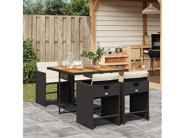 Set de muebles jardín 5 pzas con cojines ratán sintético negro ES856389