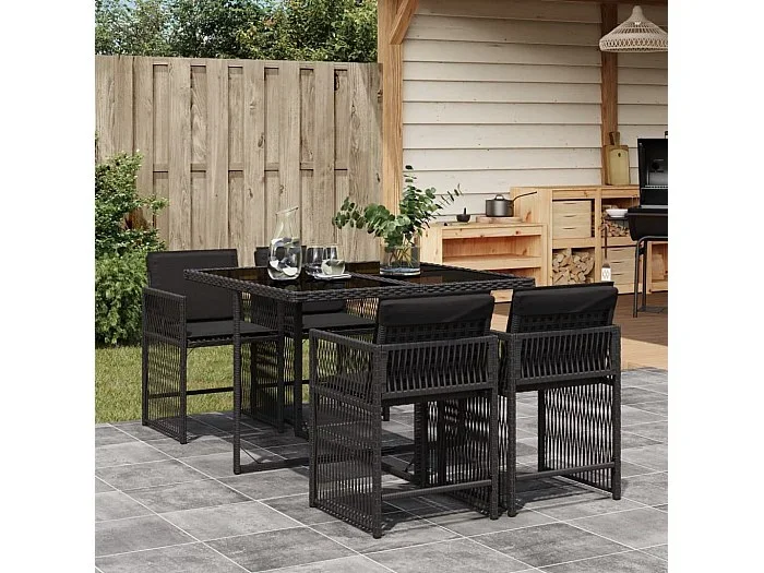 Set de muebles jardín 5 pzas con cojines ratán sintético negro ES995310