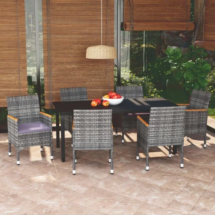 Set de muebles jardín 7 pzas con cojines ratán sintético gris VidaXL
