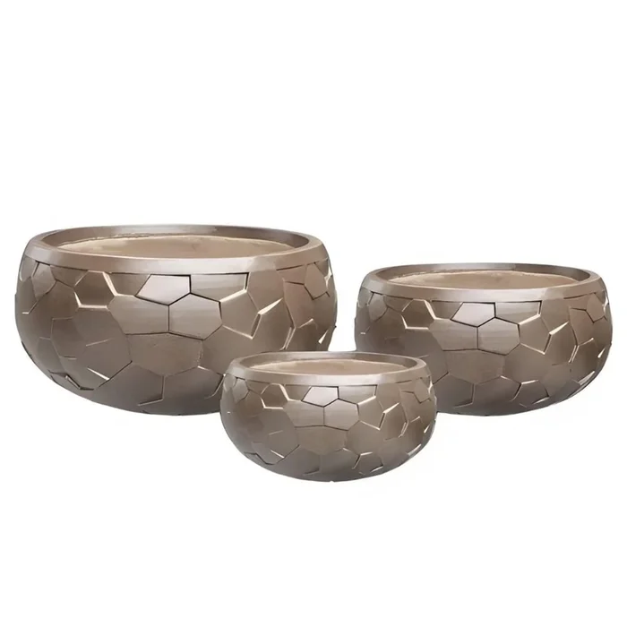 set maceteros acrilico color dorado serie canela 55cm