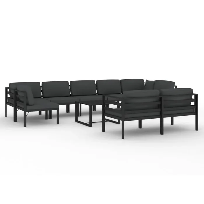 Set muebles de jardín 10 pzas y cojines aluminio gris antracita VidaXL