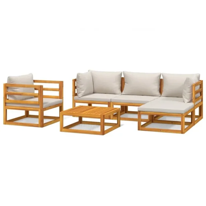 Set muebles de jardín 6 pzas madera maciza y cojines gris claro VidaXL