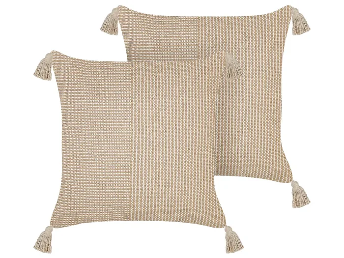 Set of 2 Decorative Cushions ARALIA Cotton 45 x 45 cm Beige Geometric Pattern