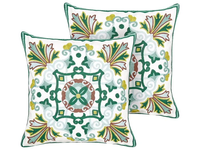 Set of 2 Decorative Cushions ELANITE Cotton 45 x 45 cm Green Oriental Pattern