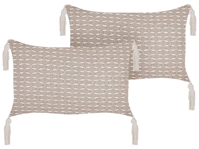 Set of 2 Decorative Cushions HAKONE 45 x 25 cm Taupe Geometric Pattern