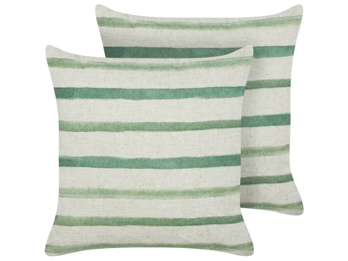 Set of 2 Decorative Cushions KAFRA 45 x 45 cm Green Striped