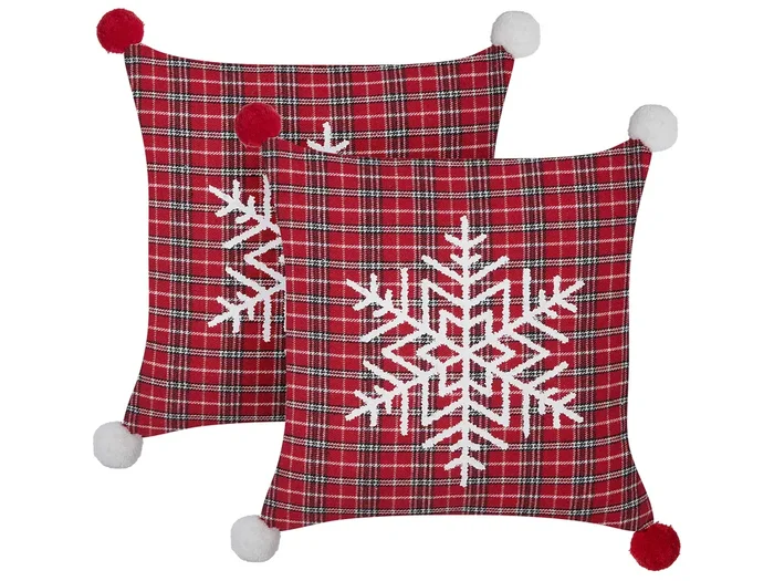 Set of 2 Decorative Cushions LONICERA 45 x 45 cm Red Christmas Motif