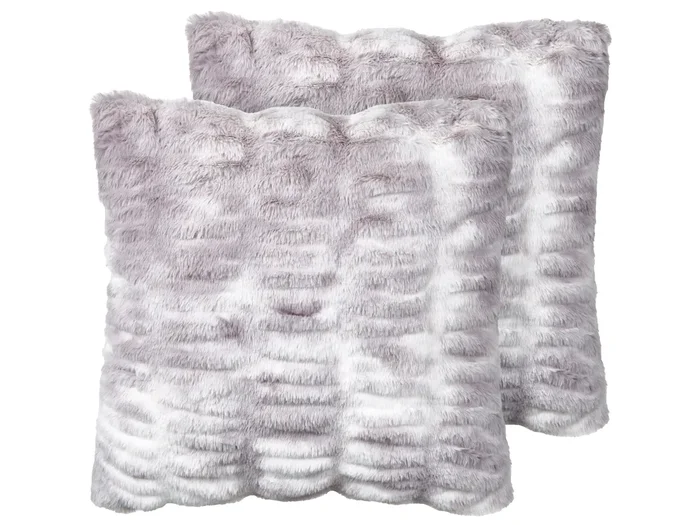 Set of 2 Decorative Cushions MACODES Faux Fur 45 x 45 cm Light Grey Solid