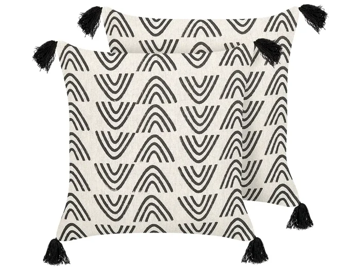 Set of 2 Decorative Cushions MAYS Cotton 45 x 45 cm White Geometric Pattern