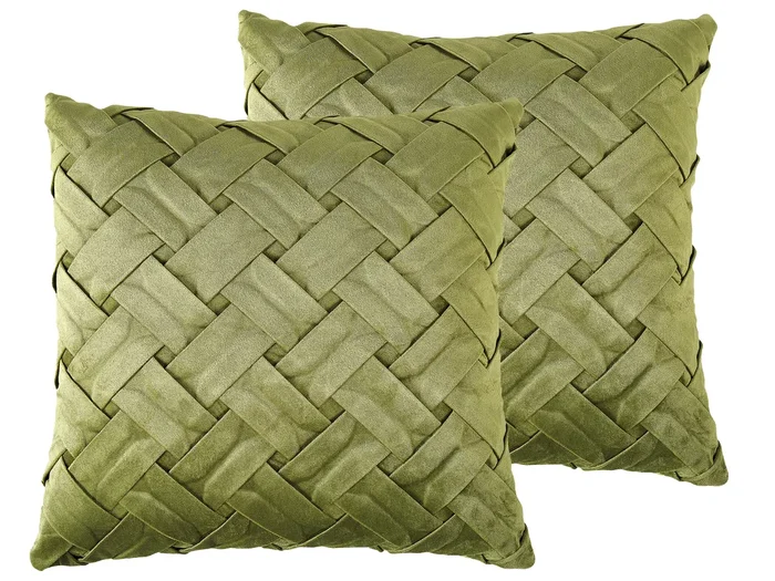 Set of 2 Decorative Cushions NARCISSUS Velvet 43 x 43 cm Green Geometric Pattern