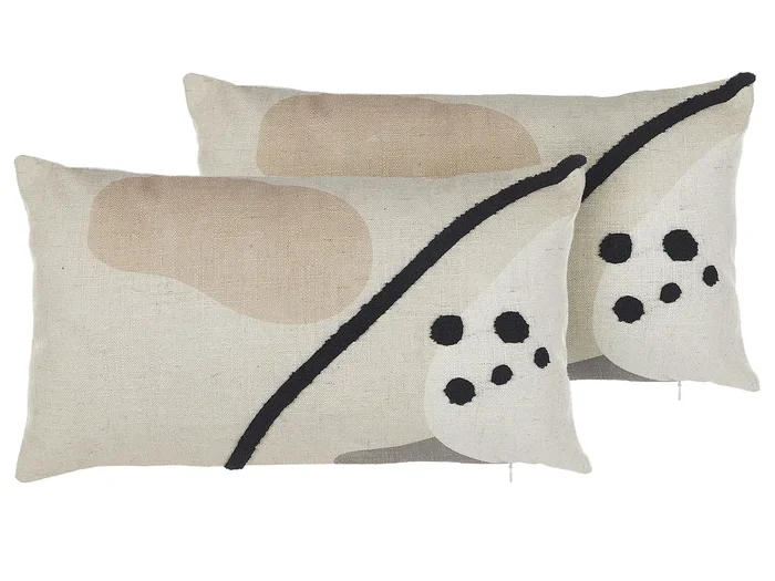 Set of 2 Decorative Cushions OSTEOSPERMUM 30 x 50 cm Beige Abstract Pattern