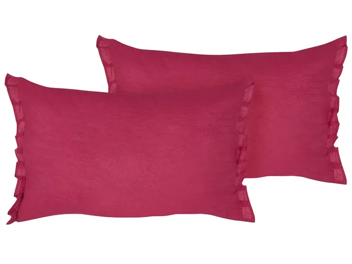 Set of 2 Decorative Cushions SASSAFRAS Linen 30 x 45 cm Burgundy Solid