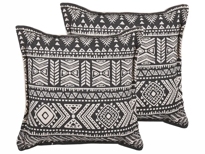 Set of 2 Decorative Cushions SIRVAN Cotton 45 x 45 cm Black Geometric Pattern