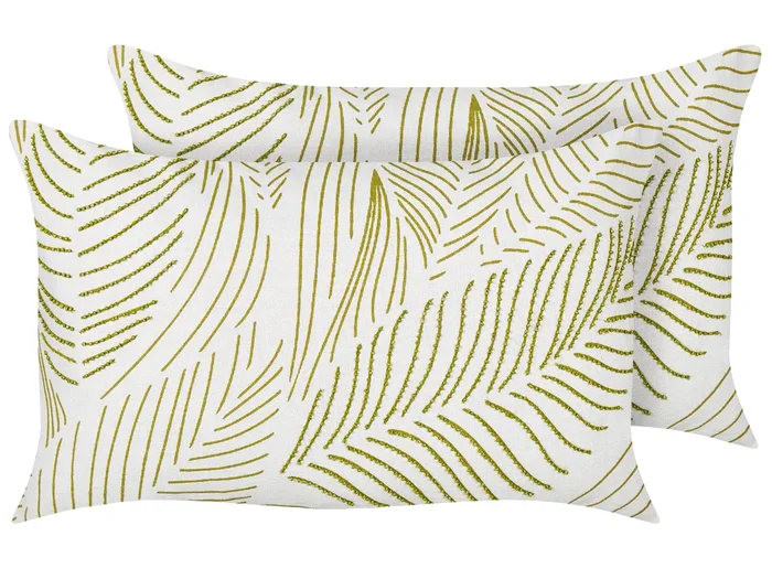 Set of 2 Decorative Cushions SPANDOREA Cotton 30 x 50 cm Green Plant Pattern