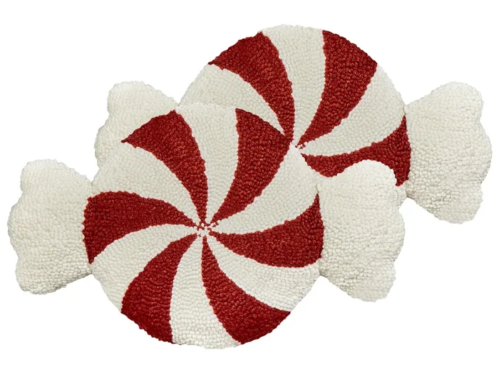 Set of 2 Decorative Cushions SPIRAL CANDY Boucle 35 x 58 cm White Christmas Motif