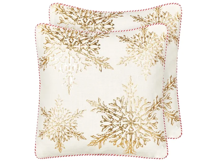 Set of 2 Decorative Cushions STAPELIA Cotton 45 x 45 cm White Christmas Motif