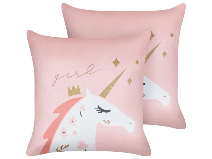 Set of 2 Decorative Cushions UNIOLA Velvet 45 x 45 cm Pink
