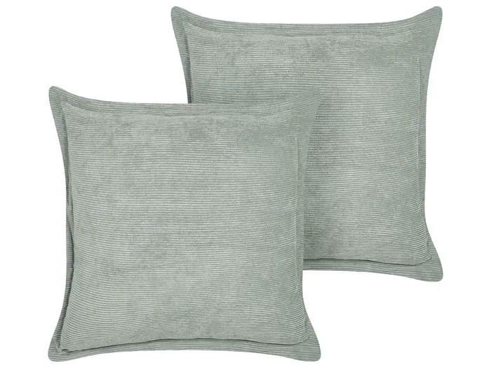 Set of 2 Decorative Cushions ZINNIA Corduroy 43 x 43 cm Light Green Solid