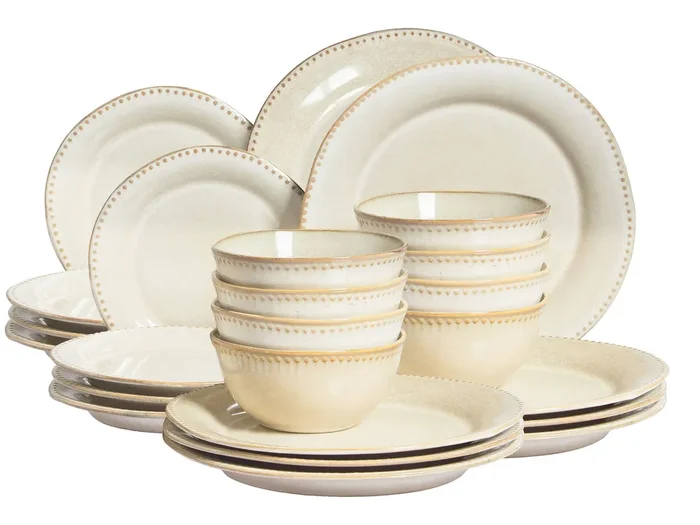 Set of 24 Dinnerware CHERVIL Stoneware Light Beige