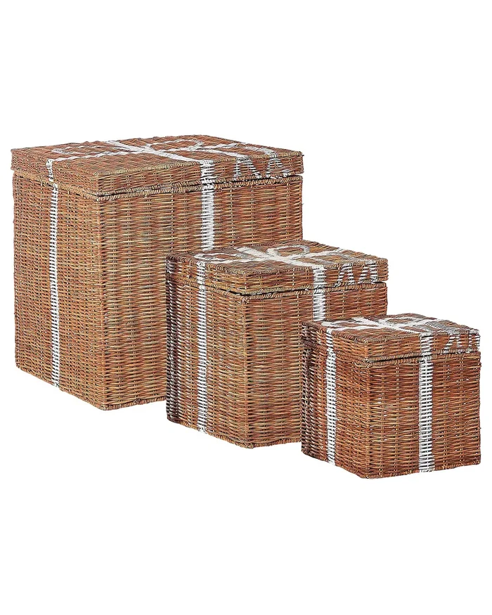 Set of 3 Baskets Christmas Gifts CADEAU Rattan Natural