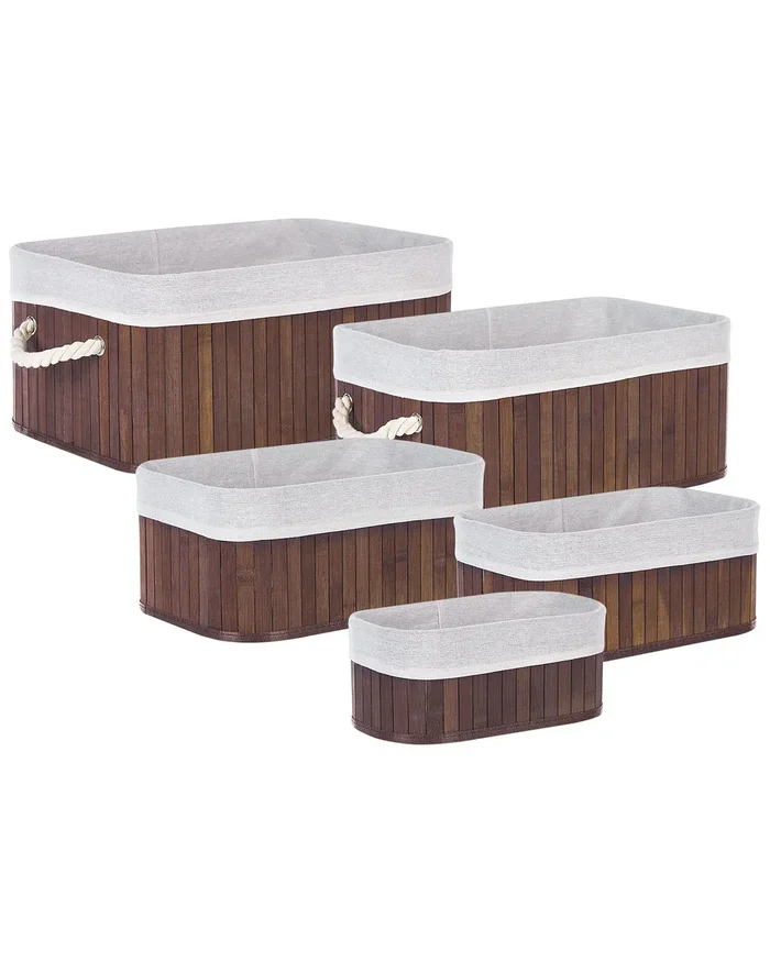 Set of 5 Baskets TALPE Bamboo Wood Dark Brown