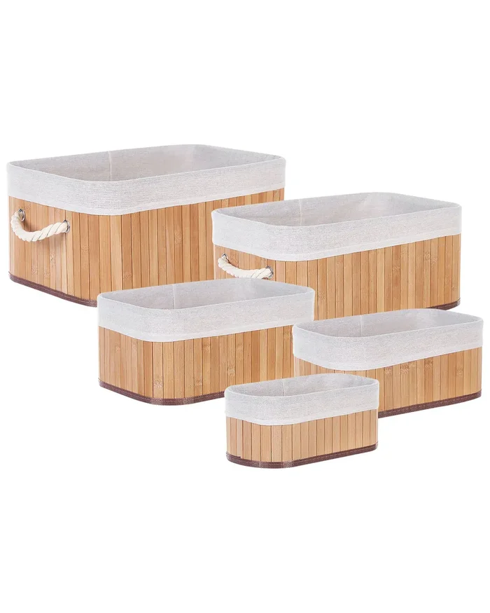 Set of 5 Baskets TALPE Bamboo Wood Light Brown