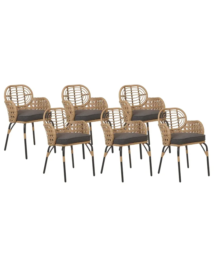 Set of 6 Garden Chairs with Cushions PRATELLO PE Rattan Natural