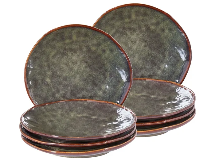 Set of 8 Side Plates THYME Stoneware Dark Green