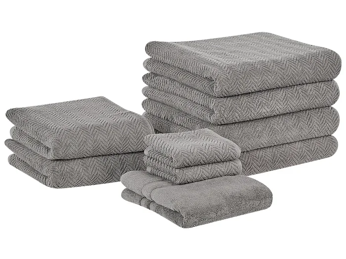 Set of 9 Towels MITIARO Terry Cotton Grey