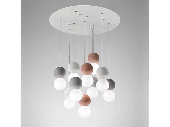 Sfera – Lámpara colgante de 10 luces con esferas de hormigón y cristal opal – 10XG9 max 10X7W, diseño moderno, IP20, bombillas excluidas